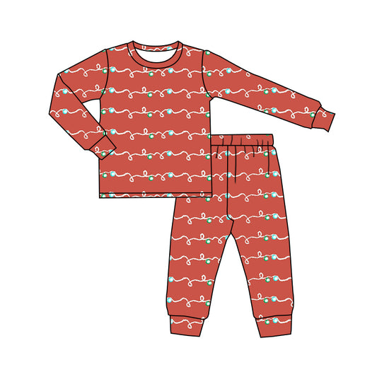 presale BLP0559 Christmas Lights Red Long Sleeve Long Pants Pajama Set