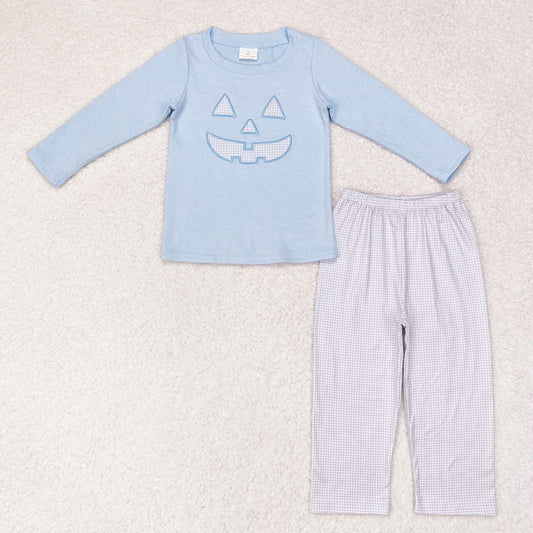 BLP0562 Halloween Blue Long Sleeve Plaid Pants Suit