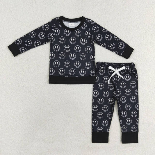 BLP0565 Lightning smiley face black long sleeve trousers suit
