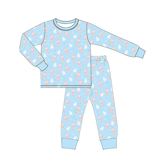 presale BLP0571 Christmas Tree Nutcracker Blue Long Sleeve Long Pants Pajama Set