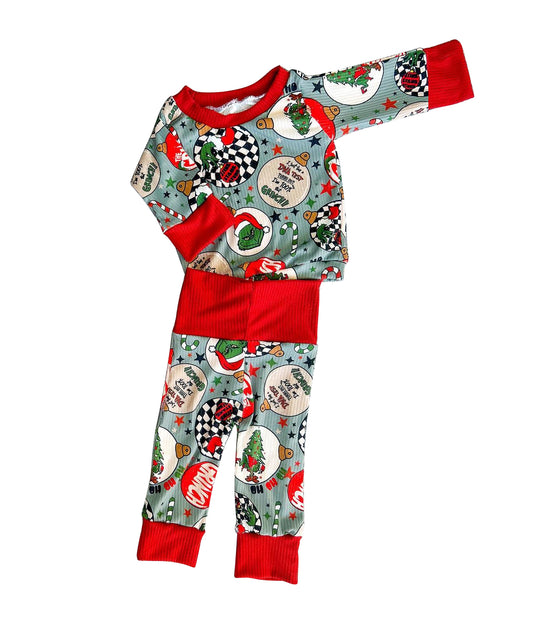 presale BLP0574 Christmas Star Red and Green Long Sleeve Long Pants Pajama Set