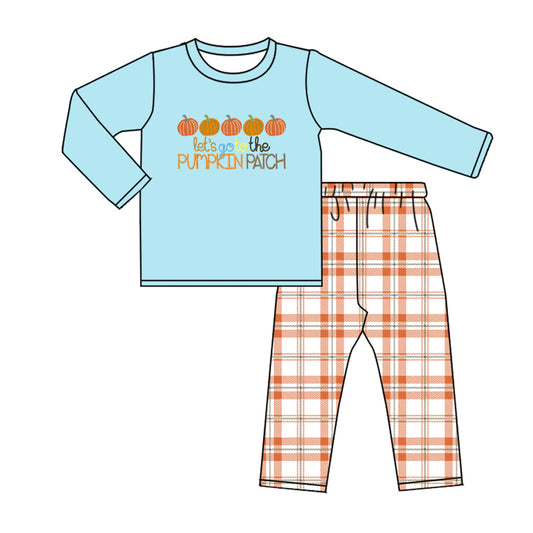presale BLP0577 pumpkin patch pumpkin blue long sleeve orange plaid trousers suit