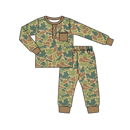 presale BLP0580 Brown and Green Camouflage Pocket Long Sleeve Long Pants Pajama Set
