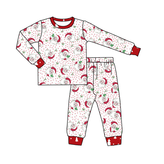 presale BLP0587 Santa Claus Polka Dot Red Trim White Long Sleeve Long Pants Pajama Set
