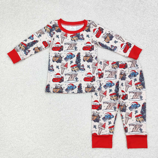 BLP0595 Christmas Cartoon Car Christmas Tree Long Sleeve Long Pants Pajamas Set