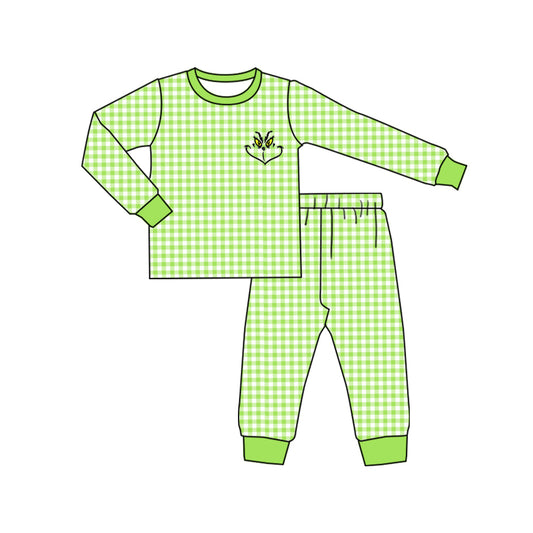 presale BLP0606  Green Plaid Long Sleeve Long Pants Pajama Set