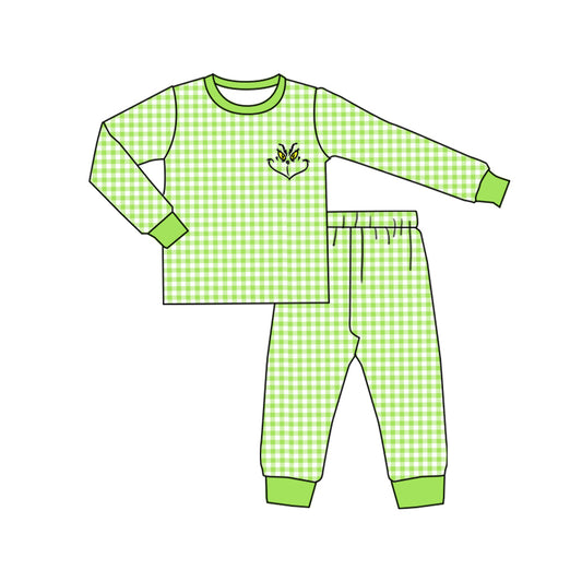 presale BLP0606 Green Plaid Long Sleeve Long Pants Pajama Set