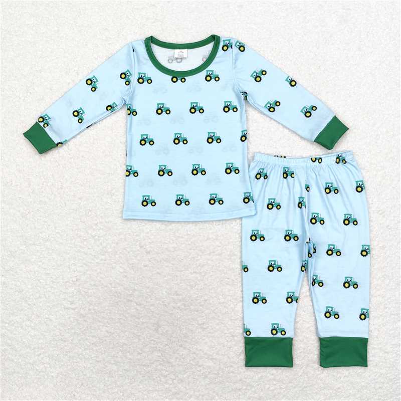 Match Baby Boys Green Tractors Bamboo Rompers Pajamas Clothes Sets D 3.27