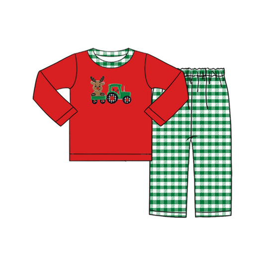 presale BLP0611 Christmas Reindeer Truck Red Long Sleeve Green Plaid Trousers Suit
