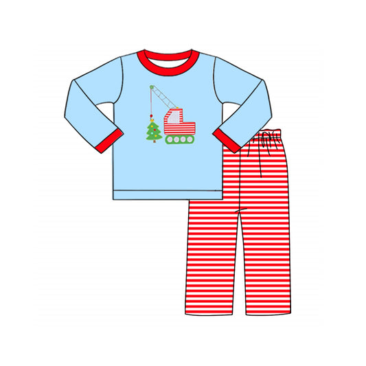presale BLP0612 Christmas Tree Engineering Truck Blue Long Sleeve Red Striped Trousers Suit
