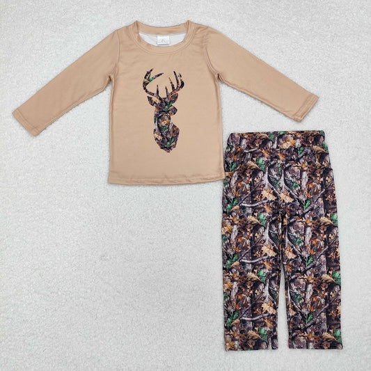 BLP0615 Branches and Leaves Camouflage Deer Brown Long Sleeve Pants Set