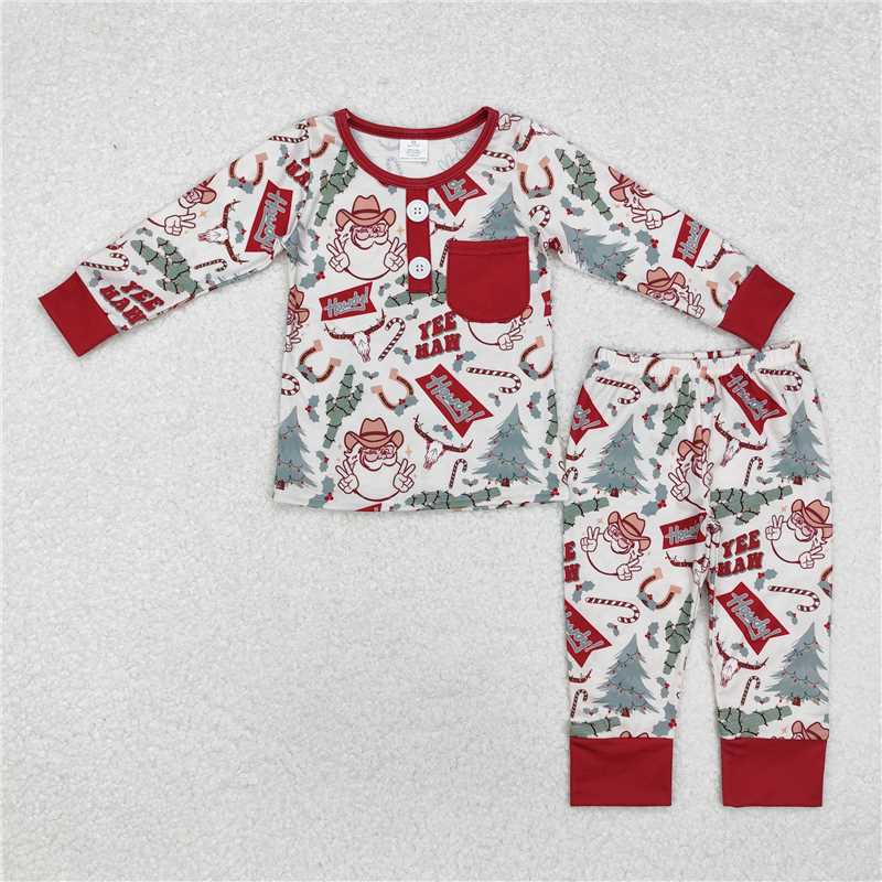 Match Boys Girls Christmas Western Santa Cactus Bamboo Rompers Pajamas