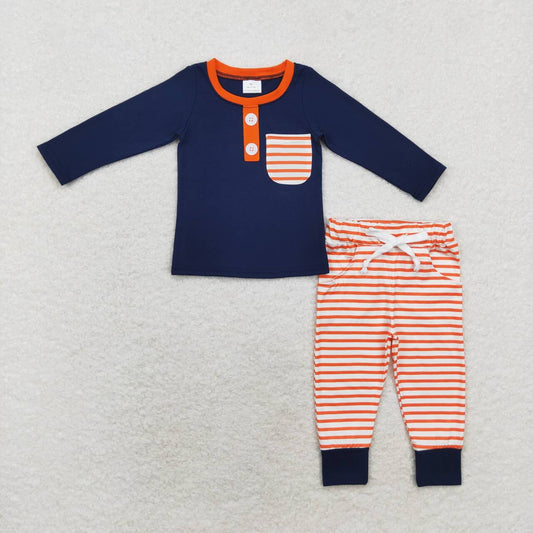 BLP0627 Navy blue long-sleeved trousers suit with orange stripe pockets