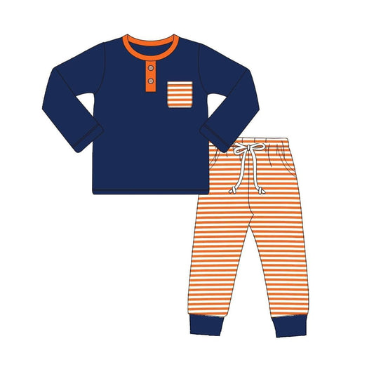 presale BLP0627 Navy blue long-sleeved trousers suit with orange stripe pockets