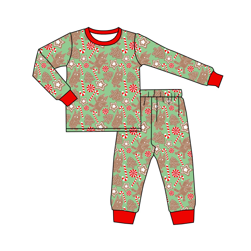 presale BLP0635 Christmas Cane Red and Green Long Sleeve Long Pants Pajama Set