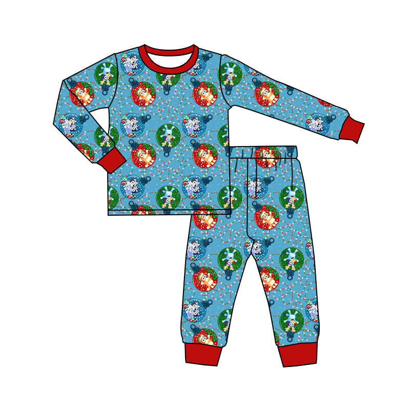 presale BLP0638 Christmas Lights Red and Blue Long Sleeve Long Pants Pajama Set