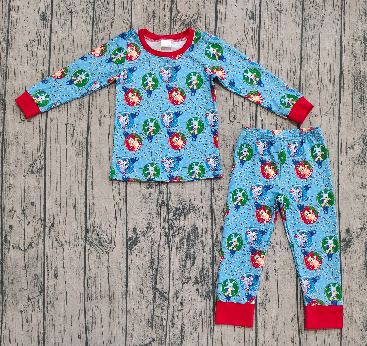 BLP0638 Christmas Lights Red and Blue Long Sleeve Long Pants Pajama Set D 903
