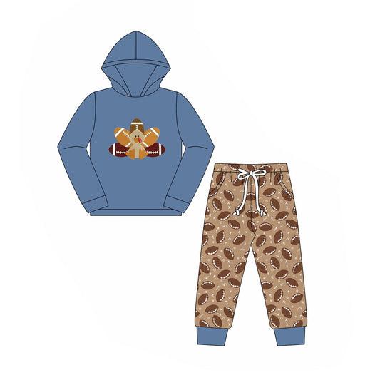presale BLP0648 Rugby Turkey Blue Hooded Long Sleeve Brown Pants Suit
