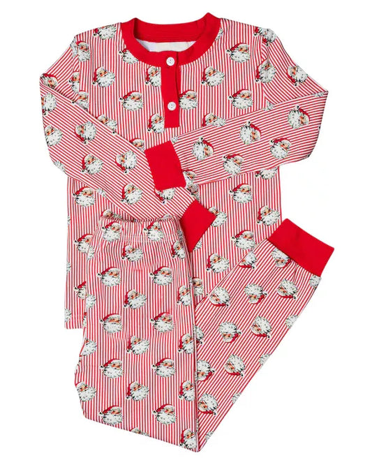 presale BLP0653 Santa Claus red and white striped long sleeve and long pants pajama set