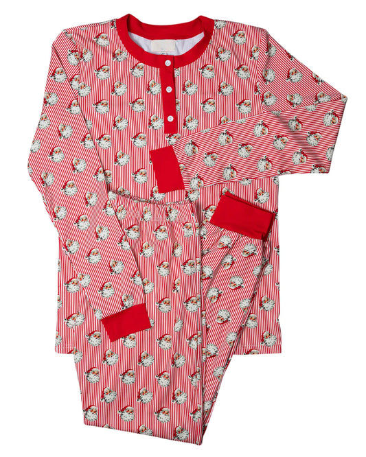 presale BLP0654 Adult men's Santa Claus red and white striped long sleeve and long pants pajamas set