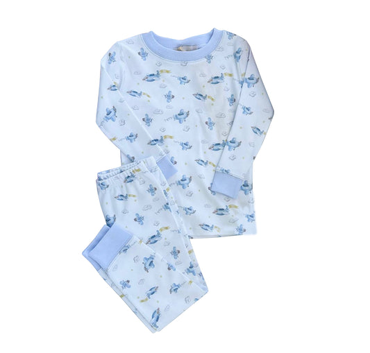 presale BLP0656 Airplane White Cloud Blue White Long Sleeve Long Pants Pajama Set