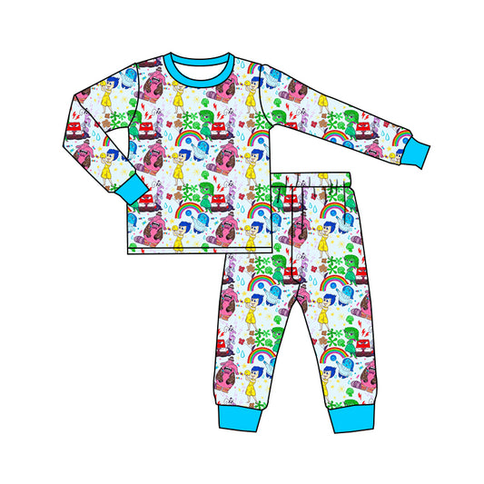 presale BLP0657 Cartoon rainbow blue long-sleeved trousers pajamas set