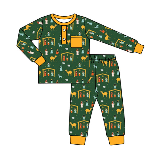 presale BLP0665 Jesus Camel Yellow Pocket Green Long Sleeve Long Pants Pajama Set