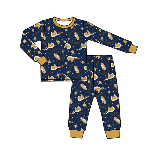 presale BLP0670 Christmas Jesus Navy Blue Long Sleeve Long Pants Pajama Set