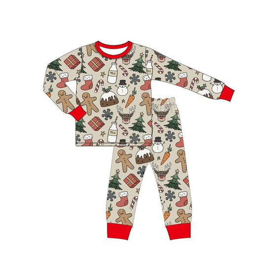 presale BLP0671 Milk gingerbread man socks Christmas tree long sleeve long pants pajama set