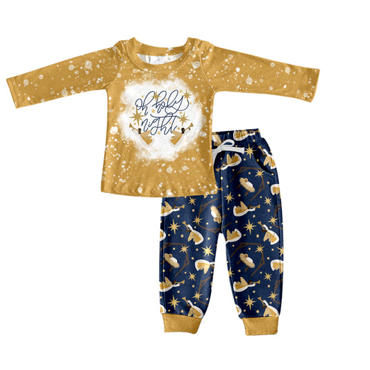 presale BLP0673 Jesus Gold Long Sleeve Navy Blue Trousers Suit