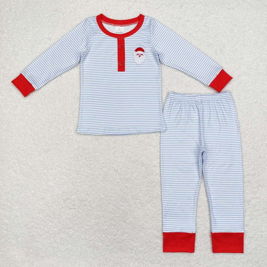 BLP0677 Santa Claus Blue Striped Long Sleeve Long Pants Pajama Set