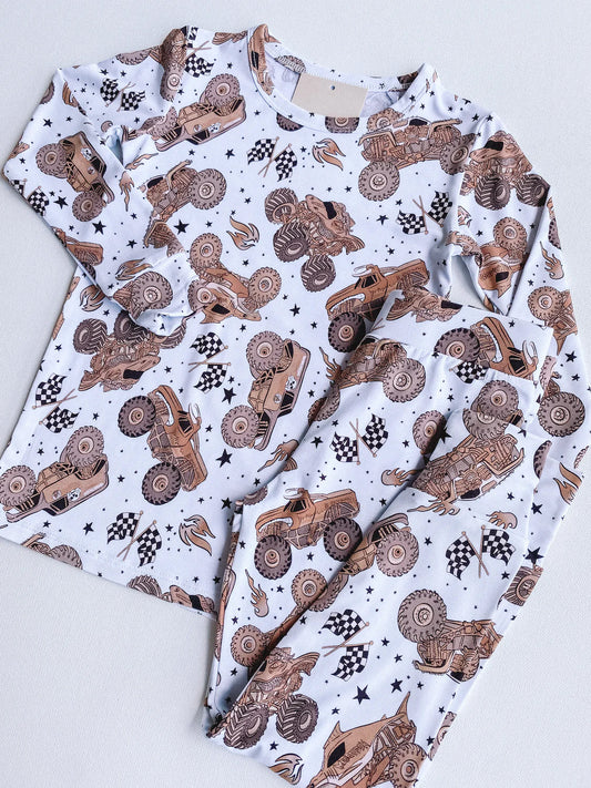 presale BLP0684 Off-road vehicle flag star white long sleeve long pants pajama set