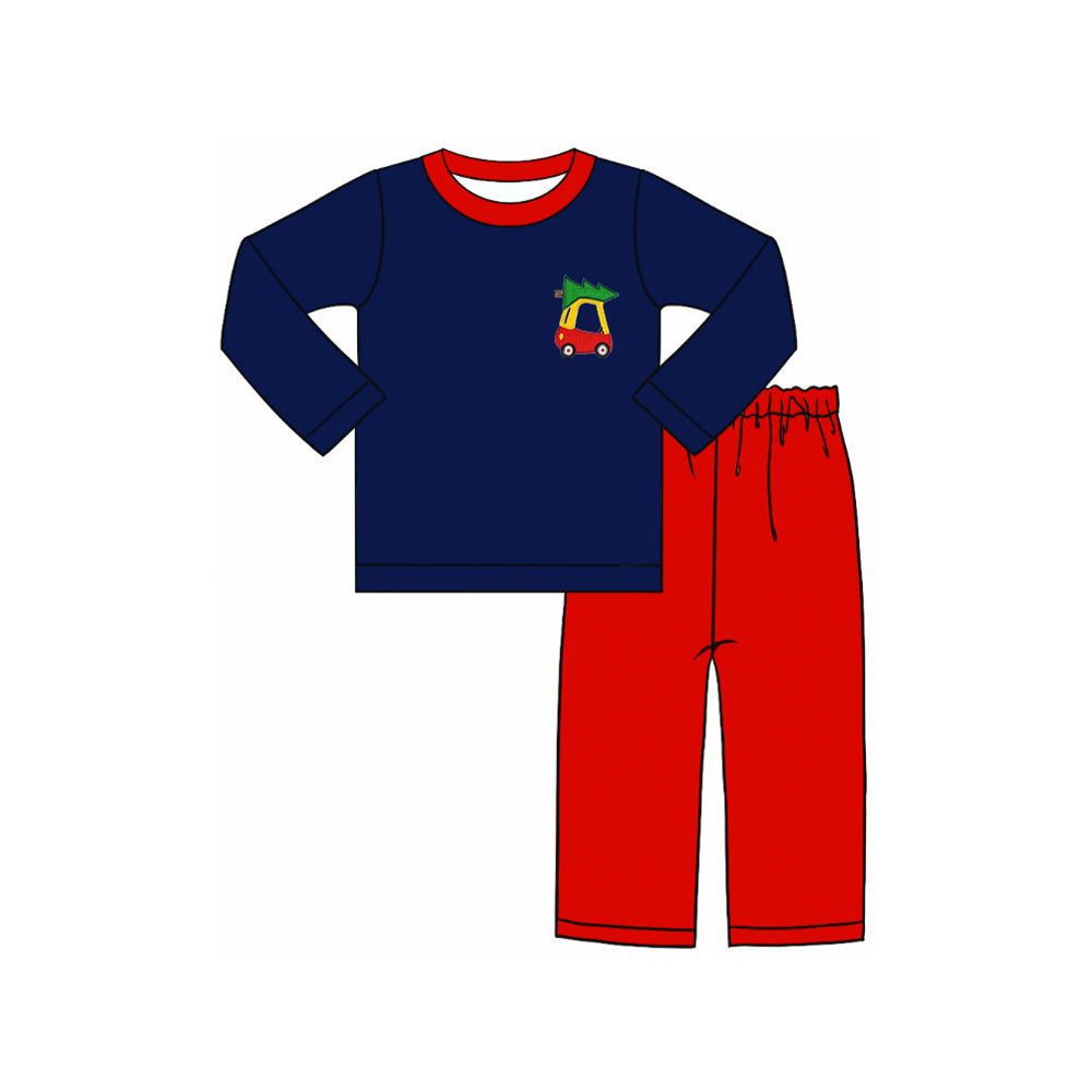 presale BLP0692 Christmas tree car navy blue long sleeve red trousers suit