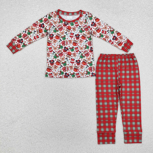 BLP0695 Christmas Cup White Long Sleeve Plaid Trousers Suit