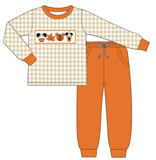 presale BLP0696  Maple Leaf Jack-O'-Lantern Plaid Long Sleeve Orange Pants Set 2024.7.12