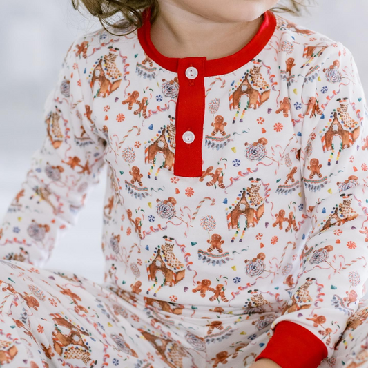 presale BLP0701 Gingerbread House Red and White Long Sleeve Long Pants Pajama Set