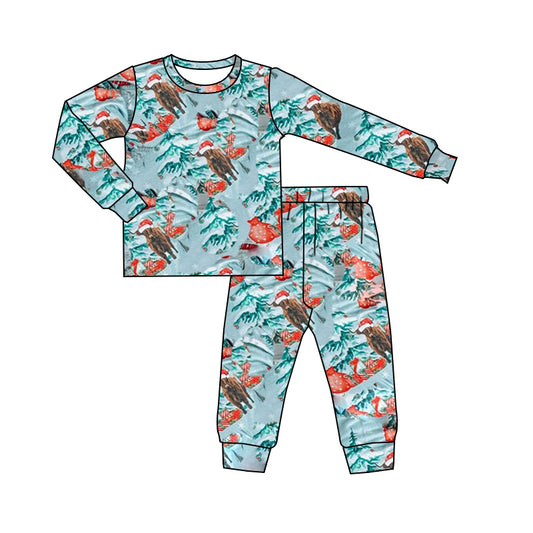 presale BLP0714  Alpine Bull Head Christmas Tree Gift Blue Long Sleeve Long Pants Pajama Set 2024 7.17