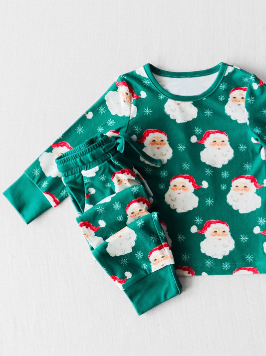 presale BLP0715  Santa Claus Snowflake Green Long Sleeve Long Pants Pajama Set  2024 7.17