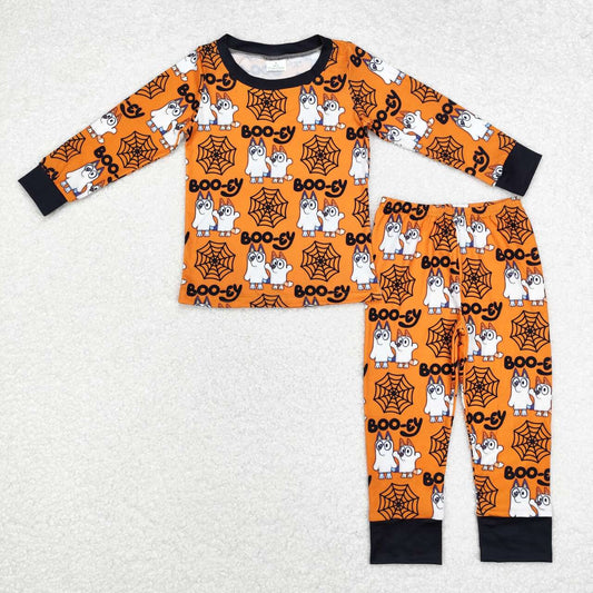 BLP0727  Spider Web Orange Long Sleeve Long Pants Pajama Set 2024 7.17