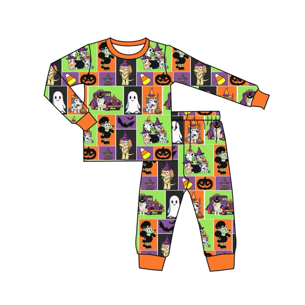 presale BLP0729 Halloween Candy Pumpkin Purple Green Orange Plaid Long Sleeve Long Pants Pajama Set 2024 7.17