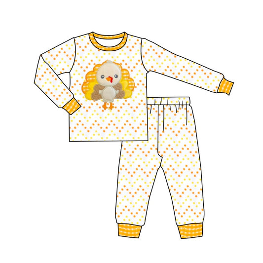 presale BLP0730 Turkey Yellow Orange Polka Dot White Long Sleeve Long Pants Pajama Set 2024 7.17