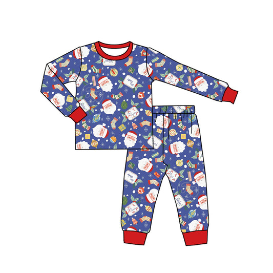 presale BLP0743 Santa Claus Socks Blue Long Sleeve Long Pants Pajama Set 2024 7.19