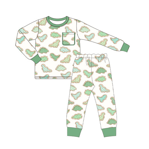 presale BLP0755 Dinosaur Pocket Beige Long Sleeve Long Pants Pajama Set 2024 7.22