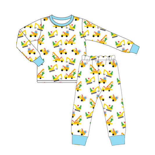 presale BLP0756 Christmas Engineering Truck Gift Blue and White Long Sleeve Long Pants Pajama Set 2024 7.22