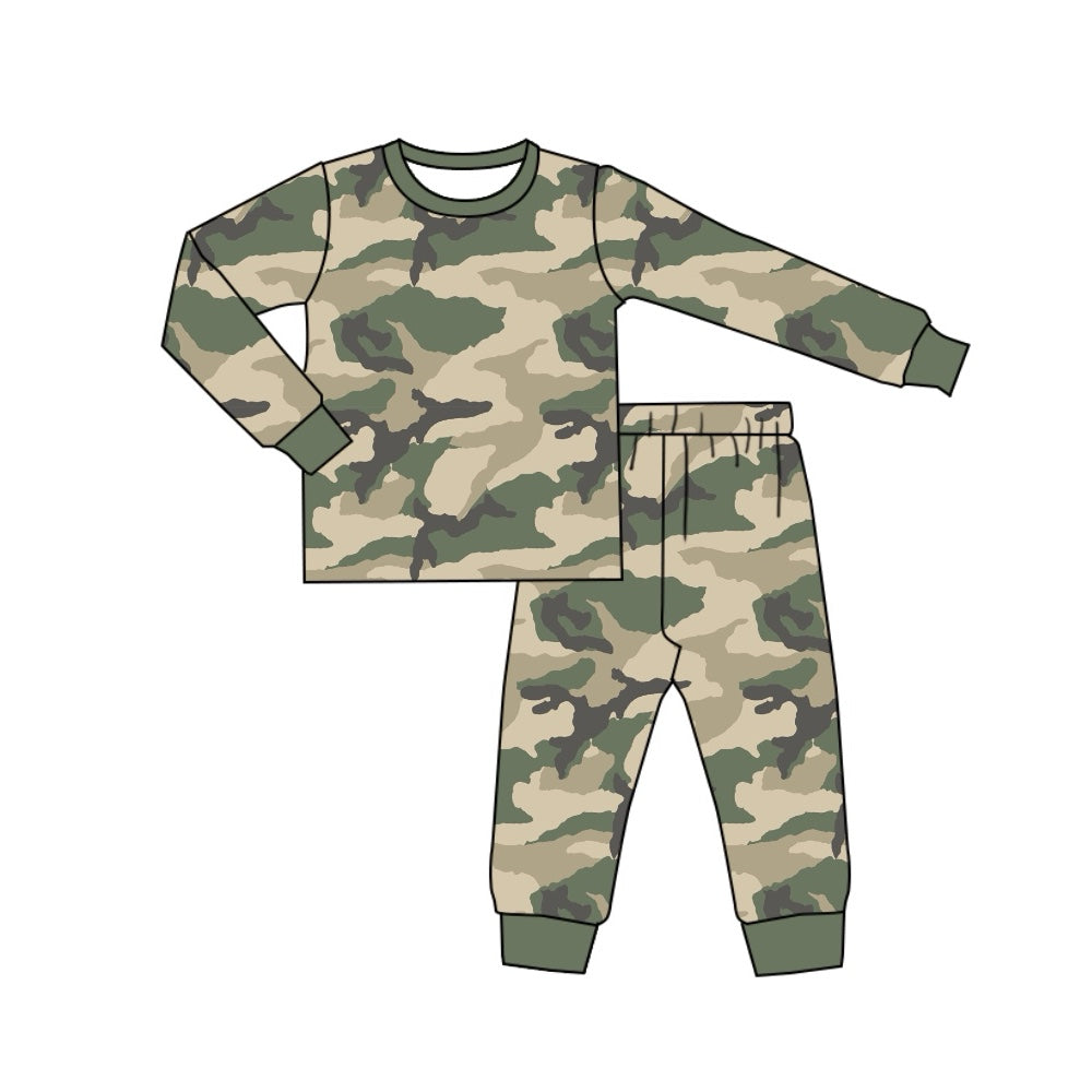 presale BLP0763 Dark Brown Green Camouflage Long Sleeve Long Pants Pajama Set 2024 7.24