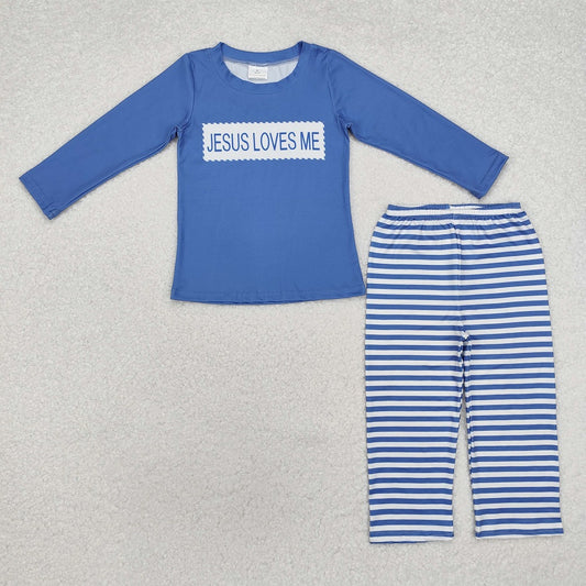 BLP0766  Blue Long Sleeve Striped Trouser Suit