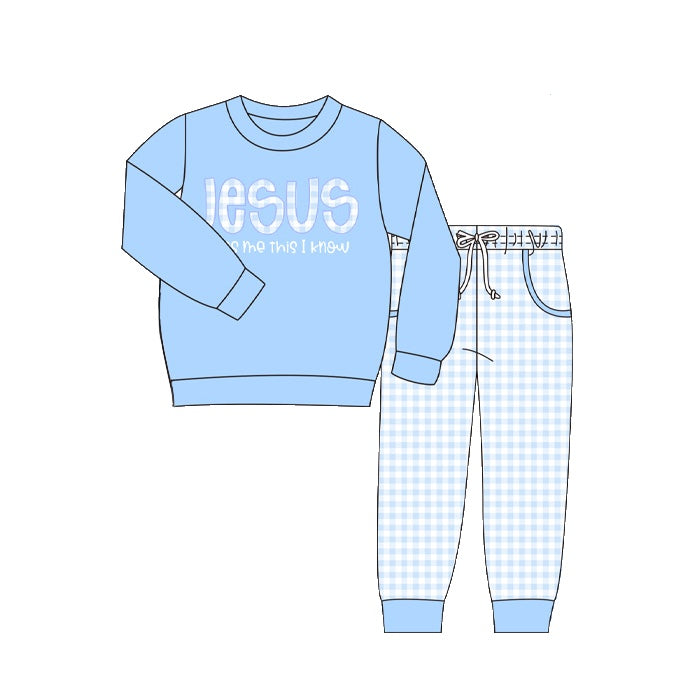 BLP0767  Light blue long-sleeved striped trousers suit with letters