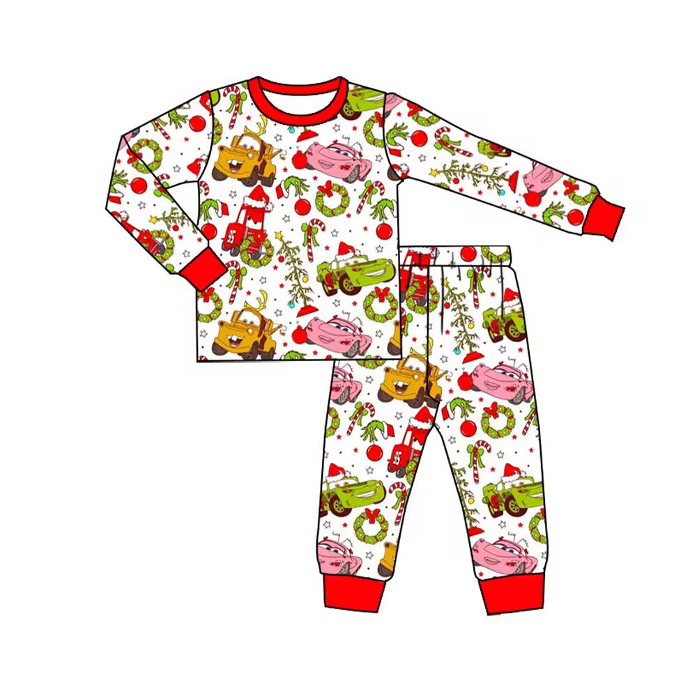 presale BLP0769  Christmas cartoon car red and white long sleeve long pants pajamas set 2024 7.24