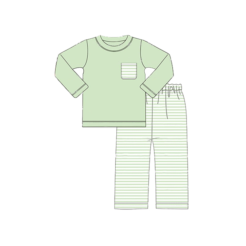 presale BLP0779 Green Stripe Pocket Long Sleeve Pants Set  2024 7.29