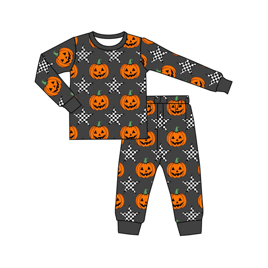 presale BLP0781  Halloween Pumpkin Five-pointed Star Dark Gray Long Sleeve Long Pants Pajama Set 2024 7.29